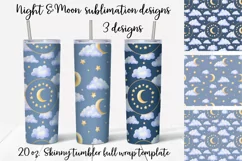 Night and Moon sublimation design. Skinny tumbler wrap Product Image 1