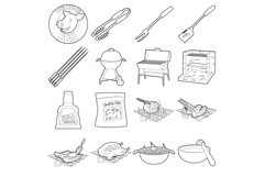 Barbecue tools icons set, outline style Product Image 1