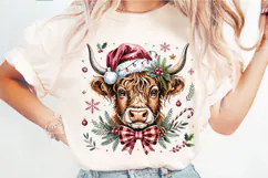 Coquette Christmas Highland Cow PNG Designs Product Image 5