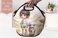 Girl and Lamb Lunch Bag PNG Product Image 1