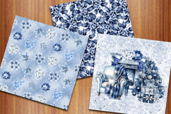 Blue Winter Christmas Digital Papers, Cold Xmas Backgrounds Product Image 5