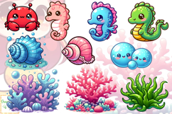 Cute Mermaids Clipart, Kawaii Sea Life Graphics, Ocean PNG Product Image 5