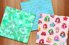 Cute Mermaids Seamless Patterns, Ocean Life Backgrounds Product Image 5