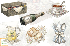 Edwardian Spring Picnic Clipart, Vintage Spring Graphics Product Image 5