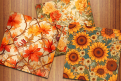 Orange Fall Floral Digital Papers, Autumn Flowers Background Product Image 5