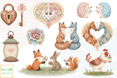 Folk Valentines Clipart, Romantic Animals Graphics PNG Product Image 5