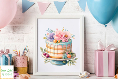 Pastel Floral Cakes Clipart, Birthday Cakes Illustrations Product Image 5