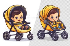 Stroller with baby Illustration Clipart Sticker, PNG Product Image 9