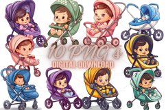 Stroller with baby Illustration Clipart Sticker, PNG Product Image 1