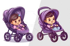 Stroller with baby Illustration Clipart Sticker, PNG Product Image 5