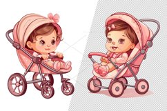 Stroller with baby Illustration Clipart Sticker, PNG Product Image 7