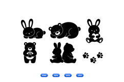 Hand Drawn Bunny And Bear Silhouette Product Image 1