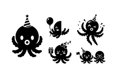 Hand Drawn Octopus Party Clipart For Birthday Product Image 3