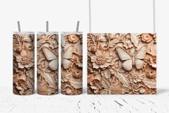 Wood carved Flowers Butterflies 20oz Tumbler Sublimation PNG Product Image 1