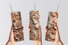 Wood carved Flowers Butterflies 20oz Tumbler Sublimation PNG Product Image 3