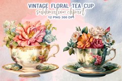 Vintage Floral Tea Cup Sublimation Clipart Product Image 6