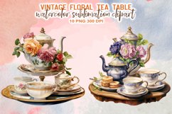 Vintage Floral Tea Table Sublimation Clipart Product Image 6