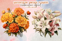Vintage Flowers Watercolor Clipart Product Image 6