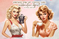 Vintage Pin-Up Coffee Girl Sublimation Clipart Product Image 6