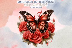 Watercolor Butterfly Rose Sublimation Clipart Product Image 6