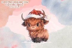 Cute Christmas Highland Cow Watercolor Clipart Product Image 6