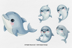 15 Bundle Watercolor Cute Dolphin Fish Animal Sea Ocean Kids Product Image 6