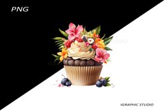 Tropical Floral Cupcake Clipart, Product Image 1