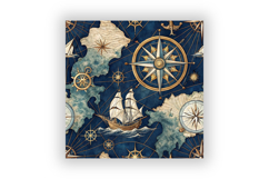 Nautical Map Digital Paper Pack, Seamless Watercolor Antique Product Image 6