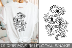 Selestial Snake Silhouette SVG Cut File. Floral Snake PNG. Product Image 1
