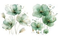 13 Green Watercolor Floral Clipart Bundle, Abstract Flowers Product Image 7