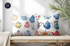 Cute Hand-Painted Teapots Watercolor Pattern Digital Paper Product Image 2