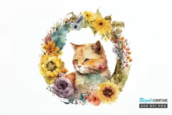 Watercolor Cat With Sunflower PNG Clipart Product Image 1