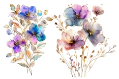 18 Abstract Watercolor Floral Clipart, Pink Purple Blue Gold Product Image 7