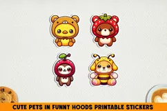 Cute pets in funny hoods printable stickers|Kawaii animals. Product Image 1
