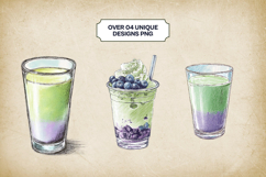 Blueberry Matcha Latte Clipart Bundle 4 PNG Product Image 3