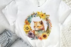 Watercolor Cat With Sunflower PNG Clipart Product Image 2