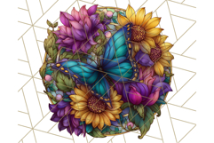 Stained Glass Butterfly and Sunflower PNG Clipart Product Image 2