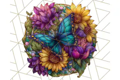 Stained Glass Butterfly and Sunflower PNG Clipart Product Image 2