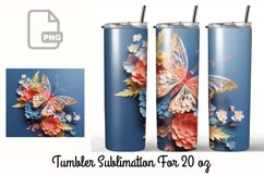 3D Butterfly Flower Tumbler Wrap PNG Product Image 1