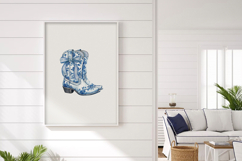 Watercolor Blue Coquette Bow Cowboy Boot Print Product Image 1