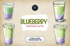 Blueberry Matcha Latte Clipart Bundle 4 PNG Product Image 1