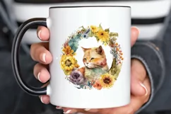 Watercolor Cat With Sunflower PNG Clipart Product Image 3