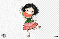 Whimsical Summer Girl &amp; Watermelon Clipart Product Image 1