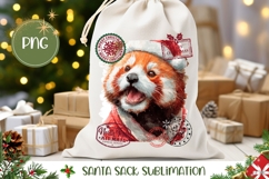 Winter Red Panda Santa Sack, Christmas Gift Bag Print Product Image 1