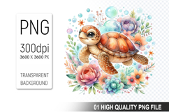 Summer Turtle Clipart PNG Bundle, High Quality PNG Files Product Image 7