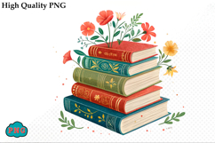 Watercolor Floral Books Clipart PNG Product Image 1