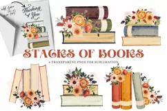 Stacks of Books with Flowers Sublimation Clip Art for Fall Product Image 1