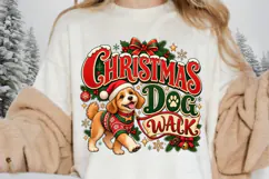 Christmas Dog Walk PNG - Cute Dog on Leash in Sweater Product Image 1