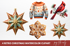 Retro Christmas Watercolor Sublimation Clipart Product Image 1