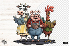 Whimsical Farm Animals Love Reading - Animals Clipart Product Image 1